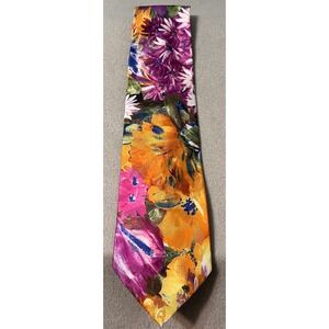 Robert Alan Mens Floral Silk Blend Necktie Multicolor Impressionist Made in USA